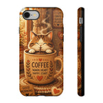 Coffee Cat Phone Case, Cozy Morning Folk Art Cover, Gift