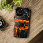 Orange Daytona Phone Case, Rainy City Night Muscle Car Tough Cover