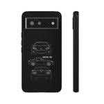MX-5 Roadster Blueprint Miata Phone Case Featuring Front Side and Rear Views