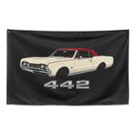 1967 Cutlass 442 Convertible Wall Flag Banner 34x56 Cream Red Muscle Car