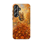 Yorkshire Terrier Jumping in Autumn Leaves Tough Case | Fall Dog Phone Cover