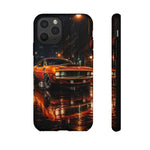 Orange Cuda Phone Case, Rainy City Night Muscle Car Tough Cover