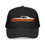 1968 Charger Foam Trucker Hat – Classic Muscle Car Outline Snapback Mesh Cap Retro Performance Style