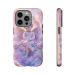 Cherub Cloud Throne Phone Case, Pastel Marble 3D Render Cover
