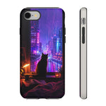 Lo-Fi Cat Neon Rain Window Vaporwave Art Tough Phone Case