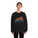 Corvette C8 Sweatshirt – Blue Mid-Engine Supercar with Fire Backdrop