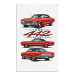 1965 442 Convertible Red Banner 34x56 Garage Man Cave Wall Decor Gift