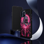 Chrome Lion Phone Case, Neon Grid Katakana Pride Tough Cover