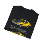Yellow 1973 Duster Classic Car T-Shirt | Vintage Muscle Car Illustration