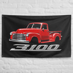 1953 Chevy 3100 Pickup Wall Flag Banner 34x56 Red Stepside Classic Truck