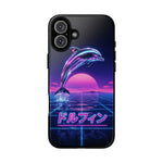 Neon Dolphin Retro Wave Tough Case | Vaporwave Japanese Text, 80s Synth Sunset