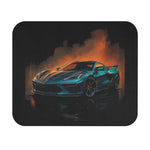 Corvette C8 Mouse Pad – Blue Supercar with Fire Background Desk Mat