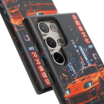 Orange Supra Phone Case, Neon City Night JDM Sports Car Tough Cover