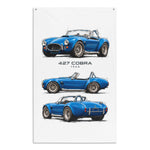 1966 427 Cobra Roadster Blue Banner 34x56 Garage Man Cave Wall Decor Gift