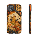 Ramen Cat Phone Case, Slurping Noodles Folk Art Cover, Gift