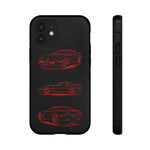 C4 Corvette Line Art Phone Case, Glowing Red Three-View