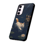 Turkish Van Swimming Cat Tough Case | Whimsical Night Pond, Lily Pads, Ducks