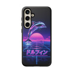 Neon Dolphin Retro Wave Tough Case | Vaporwave Japanese Text, 80s Synth Sunset