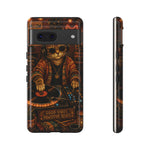 DJ Cat Phone Case, Glowing Turntables Folk Art Cover