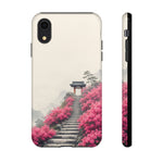 Pink Azalea Mountain Stairs Phone Case Japanese Zen Tough Case