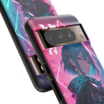 Anime Girl Phone Case Teal, Neon Kanji Calm Gradient Tough Cover