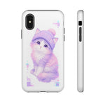 Pastel Cat Beanie Phone Case, Glitch Color Block Cover, Gift