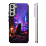 Lo-Fi Cat Neon Rain Window Vaporwave Art Tough Phone Case