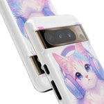 Pastel Cat Phone Case, Headphones Glitch Color Block Cover