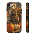Tabby Cat with Pumpkins phone case | Autumn Halloween fall scene