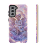 Cherub Cloud Throne Phone Case, Pastel Marble 3D Render Cover