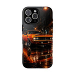 Orange Cuda Phone Case, Rainy City Night Muscle Car Tough Cover
