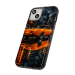 Orange Daytona Phone Case, Rainy City Night Muscle Car Tough Cover