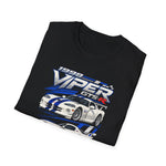 1998 Viper GTS-R Racing T-Shirt — White Striped Sports Car Graphic Tee