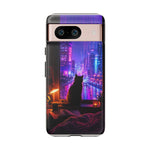 Lo-Fi Cat Neon Rain Window Vaporwave Art Tough Phone Case