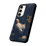 Turkish Van Swimming Cat Tough Case | Whimsical Night Pond, Lily Pads, Ducks