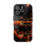 Orange Cuda Phone Case, Rainy City Night Muscle Car Tough Cover