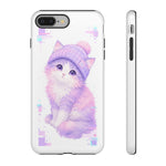 Pastel Cat Beanie Phone Case, Glitch Color Block Cover, Gift