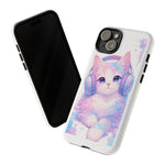 Pastel Cat Phone Case, Headphones Glitch Color Block Cover