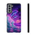 Neon Dolphin Ocean Vaporwave Art Tough Phone Case