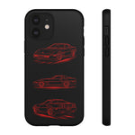 C4 Corvette Line Art Phone Case, Glowing Red Three-View