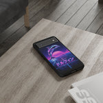 Neon Dolphin Retro Wave Tough Case | Vaporwave Japanese Text, 80s Synth Sunset