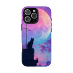 Silhouette Cat Moon Phone Case | Purple Pink Sky Vaporwave Cover