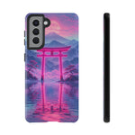 Neon Torii Gate Mountain Vaporwave Art Tough Phone Case