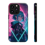 Anime Girl Phone Case Teal, Neon Kanji Calm Gradient Tough Cover