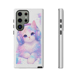 Pastel Cat Phone Case, Headphones Glitch Color Block Cover