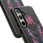 Glitch Moth Wings Art Tough Phone Case - Pink Cyan on Black