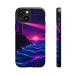 Neon Lighthouse Grid Ocean Art Tough Phone Case