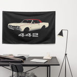 1967 Cutlass 442 Convertible Wall Flag Banner 34x56 Cream Red Muscle Car