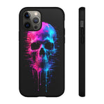 Neon Glitch Skull Phone Case, Dripping Paint Scanline Cover