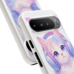 Pastel Cat Phone Case, Headphones Glitch Color Block Cover